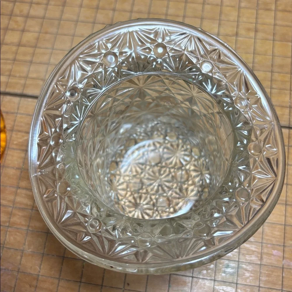 Large Clear and Small Topaz Fenton Hat Daisy Button Glass Vases
